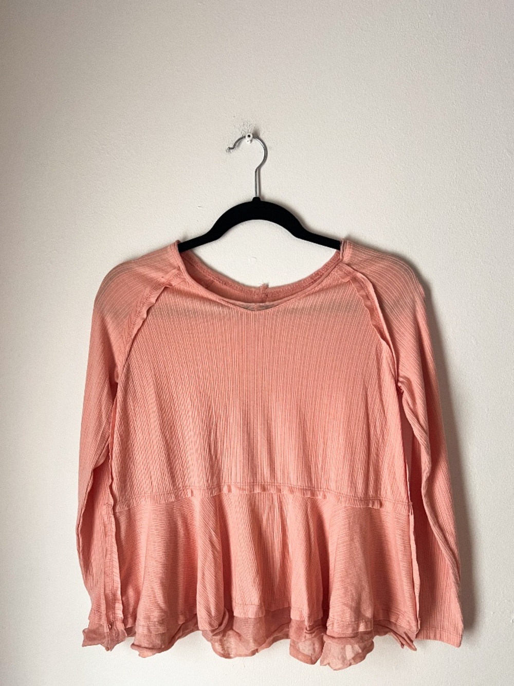 Chelsea & Violet Girls Peach Ribbed Peplum Top Long Sleeve Size L Boho Coquette